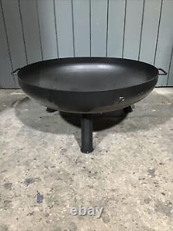 Circular Fire Pit Black Metal With Industrial Three Legged Stand