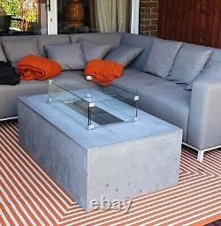 Concrete Gas Fire Pit Table 140/60/38 Full Set Burner+Lava rocks+Glass screen