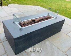 Concrete Gas Fire Pit Table 140/60/38 Full Set Burner+Lava rocks+Glass screen