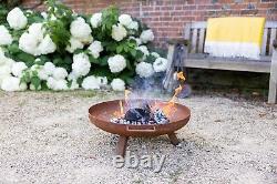 Corten Steel Outdoor Fire Pit Patio Heating Garden Log Burner 60cm Round Legs