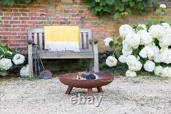 Corten Steel Outdoor Fire Pit Patio Heating Garden Log Burner 60cm Round Legs