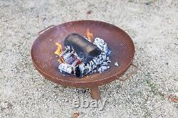 Corten Steel Outdoor Fire Pit Patio Heating Garden Log Burner 60cm Round Legs