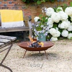 Corten Steel Outdoor Fire Pit Patio Heating Garden Log Burner 60cm Water Bowl