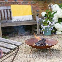 Corten Steel Outdoor Fire Pit Patio Heating Garden Log Burner 60cm Water Bowl