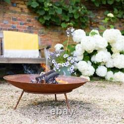 Corten Steel Outdoor Fire Pit Patio Heating Garden Log Burner 60cm Water Bowl