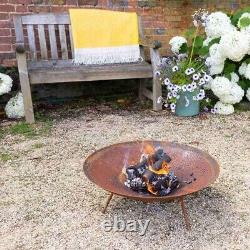 Corten Steel Outdoor Fire Pit Patio Heating Garden Log Burner 60cm Water Bowl