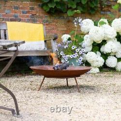 Corten Steel Outdoor Fire Pit Patio Heating Garden Log Burner 60cm Water Bowl