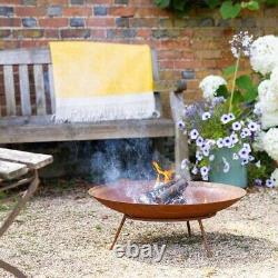 Corten Steel Outdoor Fire Pit Patio Heating Garden Log Burner 60cm Water Bowl