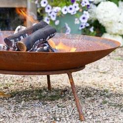 Corten Steel Outdoor Fire Pit Patio Heating Garden Log Burner 60cm Water Bowl