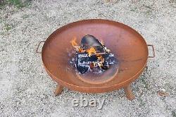Corten Steel Outdoor Fire Pit Patio Heating Garden Log Burner 80cm Round Legs