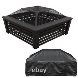 Dellonda 35 Square Outdoor Fire Pit, Black & Drawstring Cover DG238