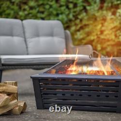 Dellonda DG43 35 Square Outdoor Fire Pit, Black