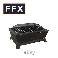 Dellonda DG44 35in Rectangular Bronze Outdoor Fire Pit With Mesh Safety Screen