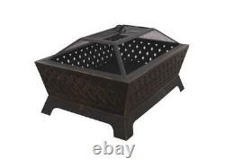 Dellonda DG44 35in Rectangular Bronze Outdoor Fire Pit With Mesh Safety Screen