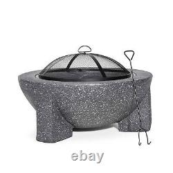 Dellonda Round MgO Fire Pit with BBQ Grill, Ø75cm, Safety Mesh Screen