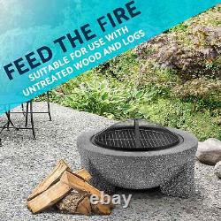 Dellonda Round MgO Fire Pit with BBQ Grill, Ø75cm, Safety Mesh Screen