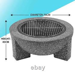 Dellonda Round MgO Fire Pit with BBQ Grill, Ø75cm, Safety Mesh Screen