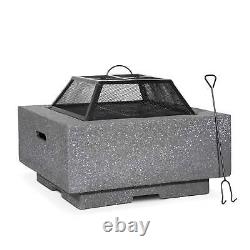 Dellonda Square MgO Fire Pit with BBQ Grill, Safety Mesh Screen Dark Grey