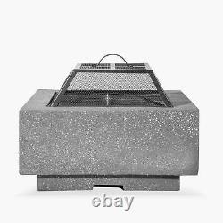 Dellonda Square MgO Fire Pit with BBQ Grill, Safety Mesh Screen Dark Grey