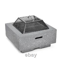 Dellonda Square MgO Fire Pit with BBQ Grill, Safety Mesh Screen Dark Grey