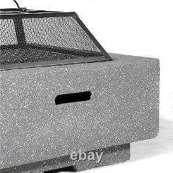 Dellonda Square MgO Fire Pit with BBQ Grill, Safety Mesh Screen Dark Grey