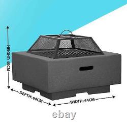 Dellonda Square MgO Fire Pit with BBQ Grill, Safety Mesh Screen Dark Grey