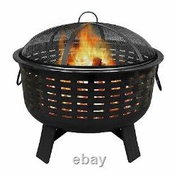 Extra Large Round Fire Pit Rattan Effect Garden Log Burner Outdoor Heater Metal