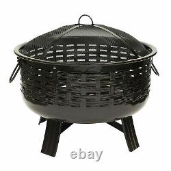 Extra Large Round Fire Pit Rattan Effect Garden Log Burner Outdoor Heater Metal