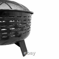 Extra Large Round Fire Pit Rattan Effect Garden Log Burner Outdoor Heater Metal