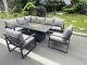 Fimous Aluminum Outdoor Garden Furniture Set Corner Sofa Gas Fire Pit Table Grey