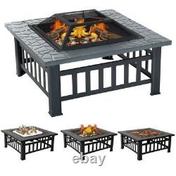 Fire Pit BBQ Firepit Brazier Outdoor Garden Square Table Stove Patio Heater 81cm