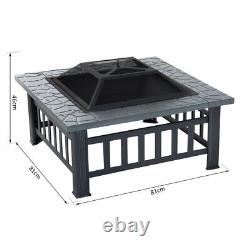 Fire Pit BBQ Firepit Brazier Outdoor Garden Square Table Stove Patio Heater 81cm