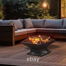 Fire Pit Bbq Grill Heater Outdoor Garden Square Firepit Brazier Patio Outside Dt