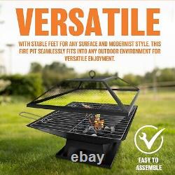 Fire Pit Bbq Grill Heater Outdoor Garden Square Firepit Brazier Patio Outside Dt