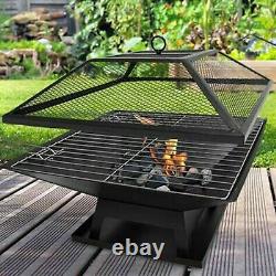 Fire Pit Bbq Grill Heater Outdoor Garden Square Firepit Brazier Patio Outside Dt