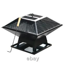 Fire Pit Bbq Grill Heater Outdoor Garden Square Firepit Brazier Patio Outside Dt