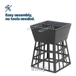 Fire Pit Firepit Brazier Square Stove Patio Heater With Bbq Grill Outdoor Garden