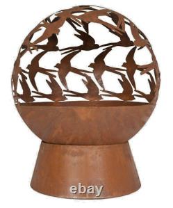 Fire Pit Globe Oxidised Steel Swallows Outdoor Heater 61x50x50 cm