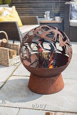 Fire Pit Globe Oxidised Steel Swallows Outdoor Heater 61x50x50 cm