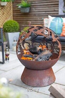 Fire Pit Globe Oxidised Steel Swallows Outdoor Heater 61x50x50 cm