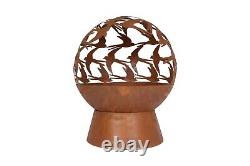 Fire Pit Globe Oxidised Steel Swallows Outdoor Heater 61x50x50 cm