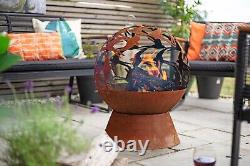 Fire Pit Globe Oxidised Steel Swallows Outdoor Heater 61x50x50 cm