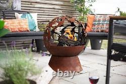 Fire Pit Globe Oxidised Steel Swallows Outdoor Heater 61x50x50 cm