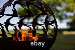 Fire Pit Globe Oxidised Steel Swallows Outdoor Heater 61x50x50 cm