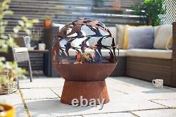 Fire Pit Globe Oxidised Steel Swallows Outdoor Heater 61x50x50 cm