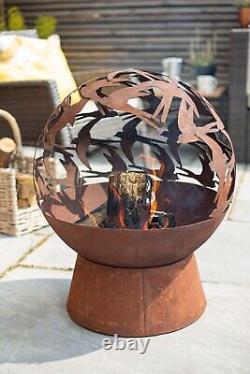 Fire Pit Globe Oxidised Steel Swallows Outdoor Heater 61x50x50 cm