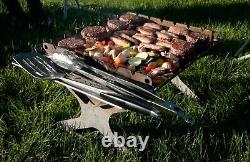 Fire Pit & Grill Collapsible Portable Flat pack Outdoor Cooking BBQ Firepit