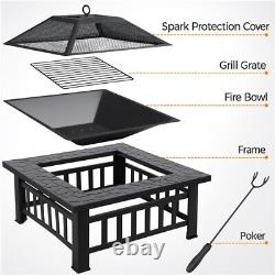 Fire Pits for Garden Square Fire pit For Barbecue, Heating, Cooling Drinks withCover