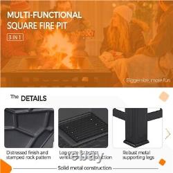 Fire Pits for Garden Square Fire pit For Barbecue, Heating, Cooling Drinks withCover