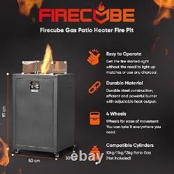 Firecube Gas Fire Pit 10KW Steel Patio Heater with Wind Guard, Glass Rocks